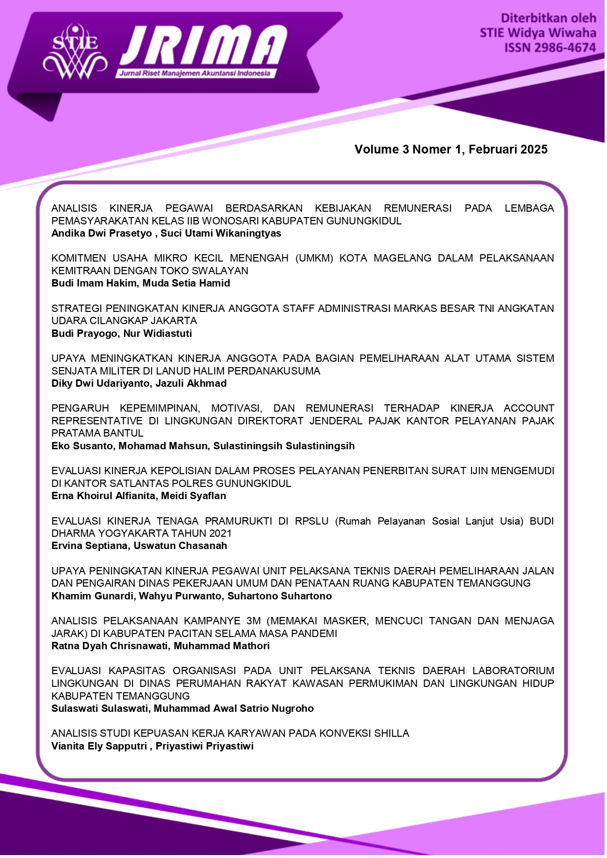 					View Vol. 3 No. 1 (2025): Jurnal Riset Manajemen Akuntansi Indonesia
				